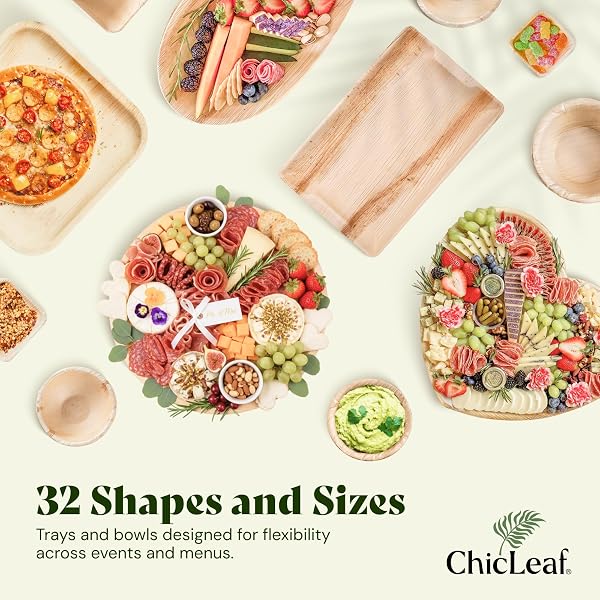 CHIC LEAF 10X14 DISPOSABLE CHARCUTERIE BOARDS, 20 PACK – RECTANGULAR PALM LEAF TRAYS FOR WEDDINGS, SUMMER BRUNCH & OUTDOOR PARTIES – SERVING PLATTERS FOR FRUIT, CHEESE, & CATERING – MICROWAVEABLE