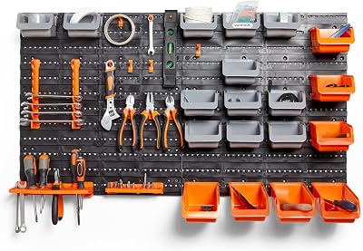 VonHaus 44 Piece Wall Mounted Pegboard Storage Set with Bins and Panels