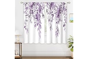 oolygoo Purple Eucalyptus Botanical Leaves Floral Window Curtains Watercolor Flower Plant Wildflower Farmhouse Rustic Curtain Drapes Herb Curtains for Bedroom Living Room Treatment 42Wx45H Inch