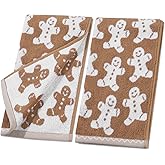 Shemilly 2pcs Christmas Hand Towels Brown Xmas Gingerbread Jacquard Hand Towel for Bath 100% Cotton Thick Soft Bathroom Kitchen Decorative Set for Christmas Winter Holiday Decor Gift,18 x 28 Inch