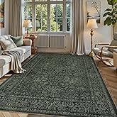 Lahome Floral Dark Green Living Room Rug, 5x7 Washable Rugs for Bedroom Office, Vintage Boho Non Slip Non Shedding Stain Resistant Dining Room Carpet for Under Table Room Decor