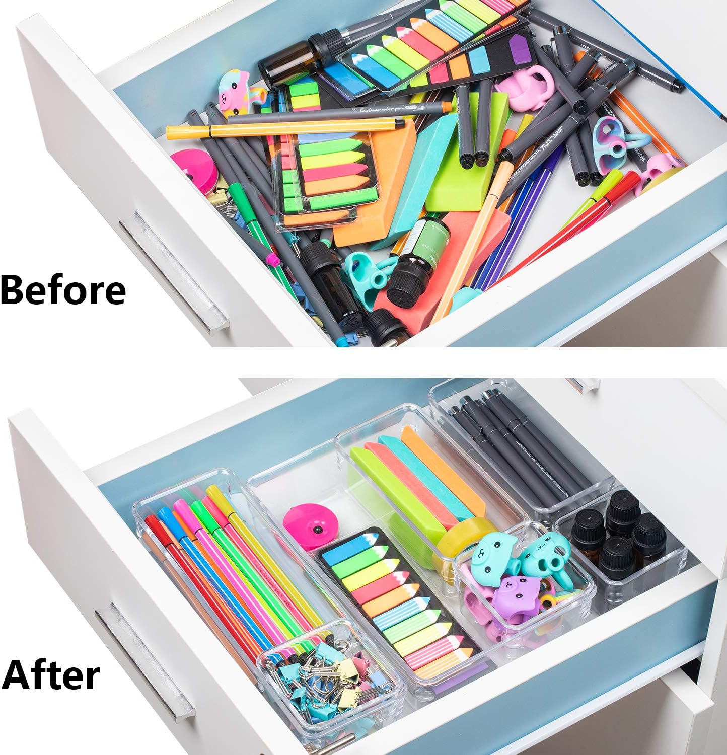 JARLINK 12 Pack Desk Drawer Organizer Trays with 4 Different Sizes, Versatile Clear Drawer Organizers Storage for Bathroom, Makeup, Bedroom, Kitchen, Office Supplies, Craft: Home & Kitchen