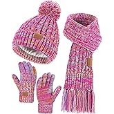 Remifa Kids Winter Hat Gloves Scarf Set, Valentines Gift for Girl Boy Toddler w/Fleece Lined Pom Beanie Warmer Scarf Mittens