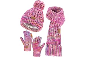 Remifa Kids Winter Warmer Hat Gloves Scarf Set, Christmas Gift for Toddlers Girls Boys Fleece Lined Pom Pom Beanie
