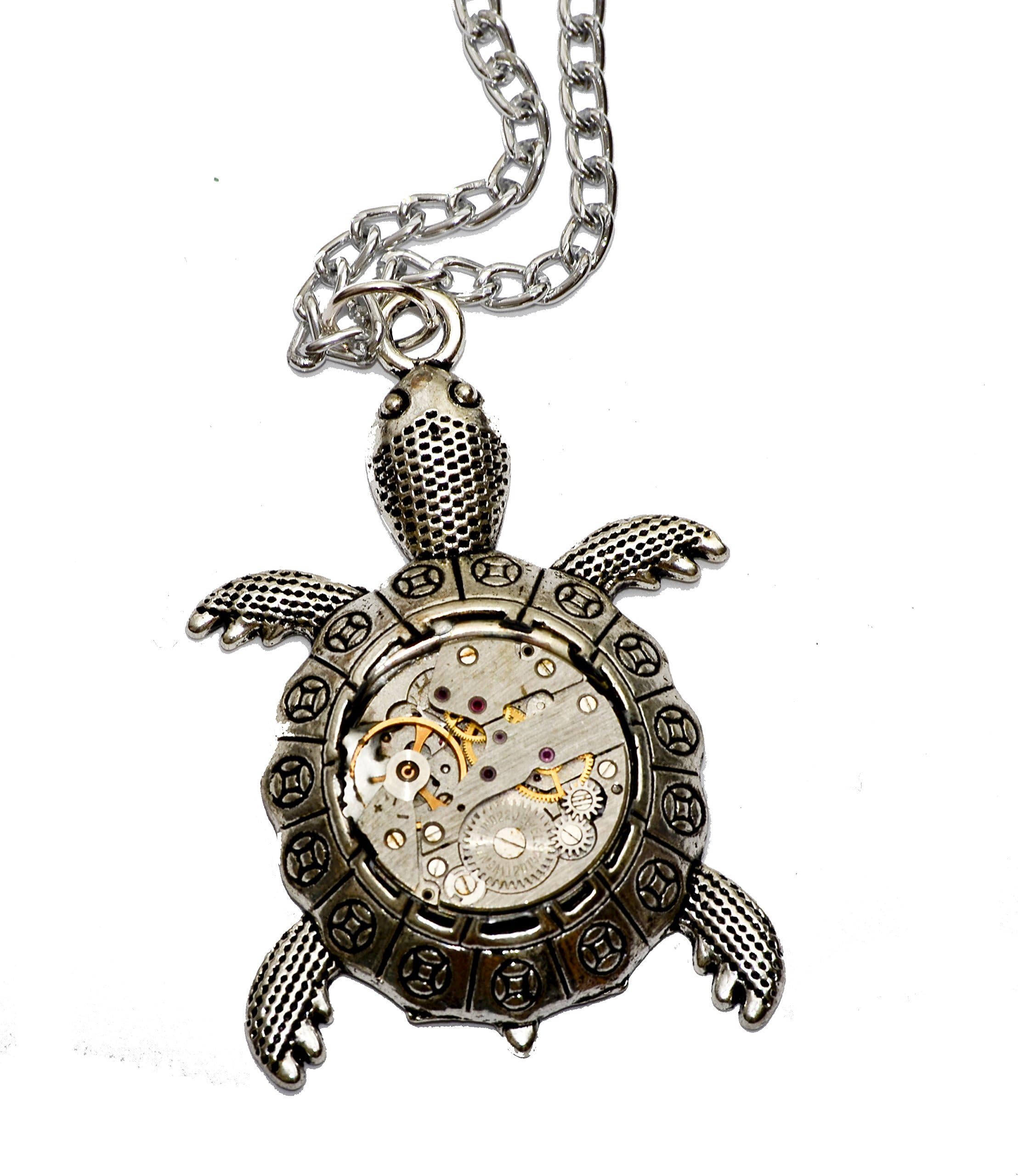 Steampunk Tibetan Silver Turtle Pendant Necklace. Hand Made in Cornwall, UK