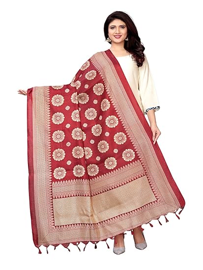 KANCHNAR Womens Printed Tassar Silk Dupatta