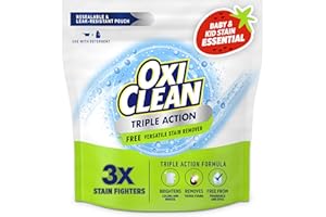 OxiClean Triple Action Free Versatile Stain Remover Powder, Use with Detergent, No Fragrance, No Dyes, No Chlorine, Removes Stains, Brightens Colors and Whites, 4 lbs