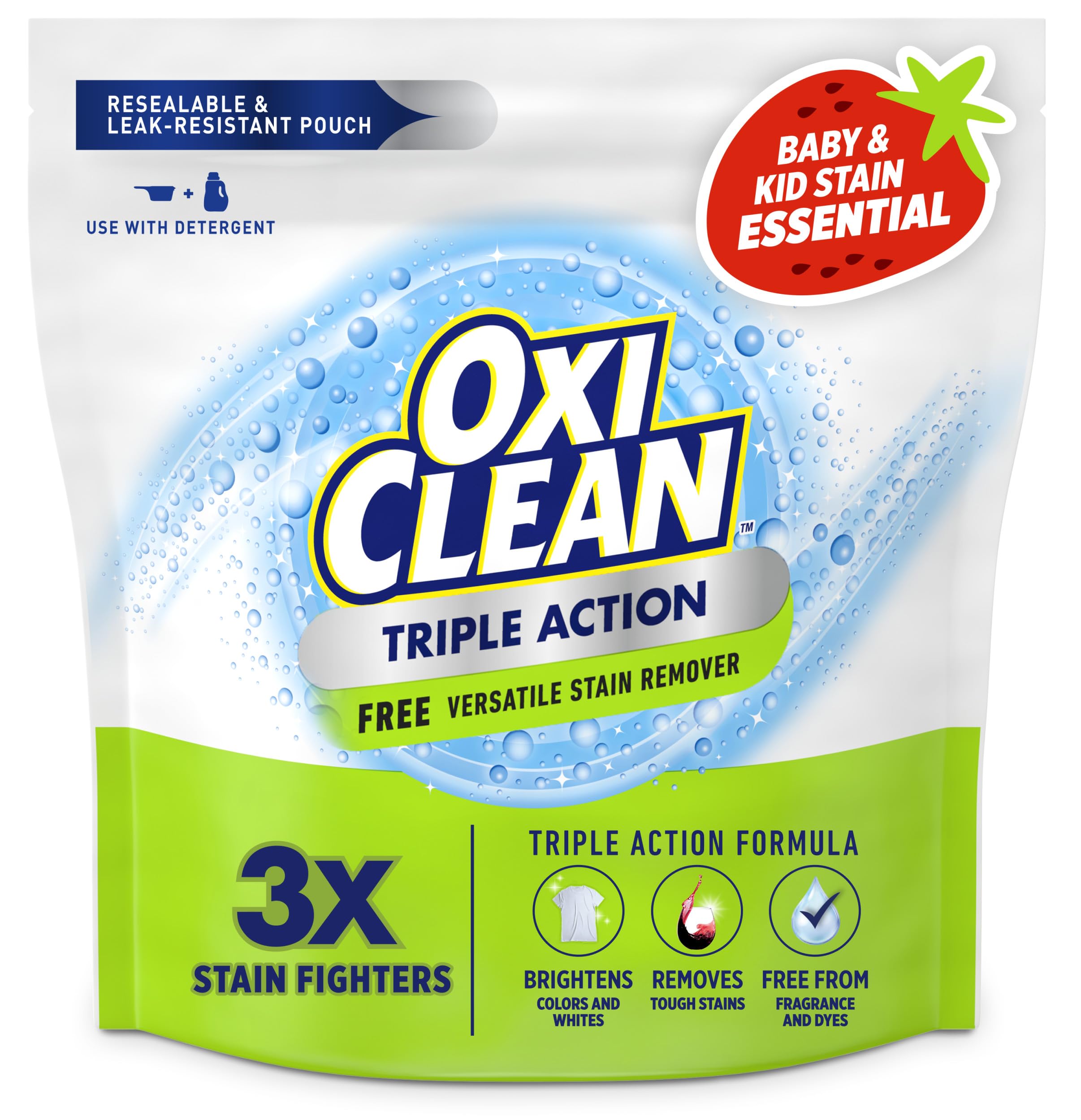 Photo 1 of ***DAMAGED - SEE NOTES/PICTURES*** OxiClean Triple Action Free Versatile Stain Remover Powder, Use with Detergent, No Fragrance, No Dyes, No Chlorine, Removes Stains, Brightens Colors and Whites, 4 lbs