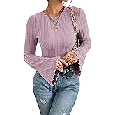 MOLERANI Womens Long Bell Sleeve T-Shirts Top Fall Pullover for Women - Lightweight,Knit,Crewneck,Going Out,Fall Fashion 2025
