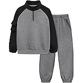 ADIRUN Boys Clothes Quarter Zip Long Sleeve with Pocket Sweatshirt Pants 2Pcs Color Block Fall Winter Outfits Set 6-12T