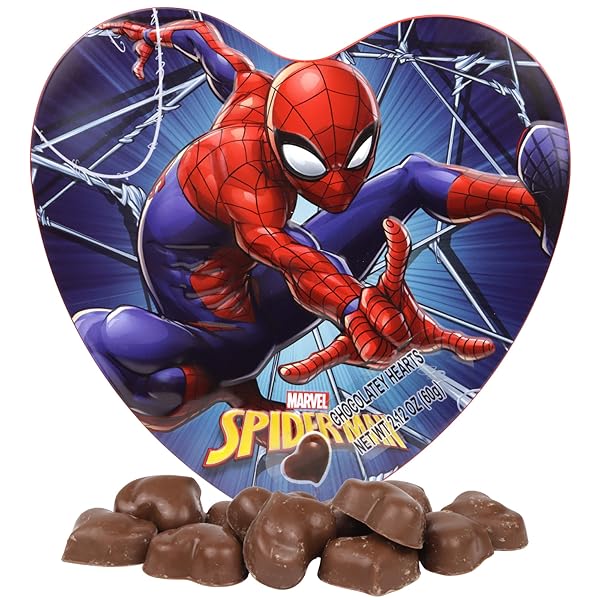 SPIDERMAN HEART BOX, 10 INDIVIDUALLY WRAPPED CHOCOLATEY CANDY...