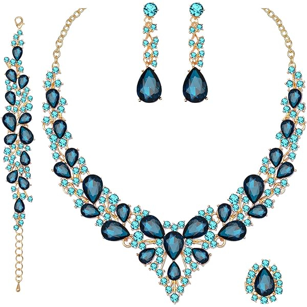 SHYMMUO Bridal Jewelry Set - Crystal Crown, Necklace & Earrings For Weddings & Parties