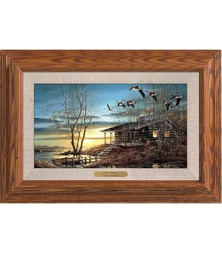 Terry Redlin – Patiently Waiting, Collage D'Autore Con Cornice In Legno Quercia