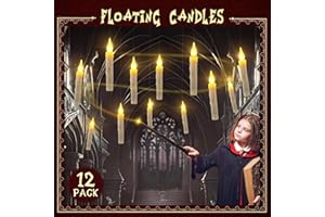 NPNGMYR Floating Candles with Wand Remote, Halloween Decorations Magic Hanging Candles, Flickering Warm Light Flameless Floating LED Candle for Halloween Christmas Party Decor Outdoor Indoor (12PCS)