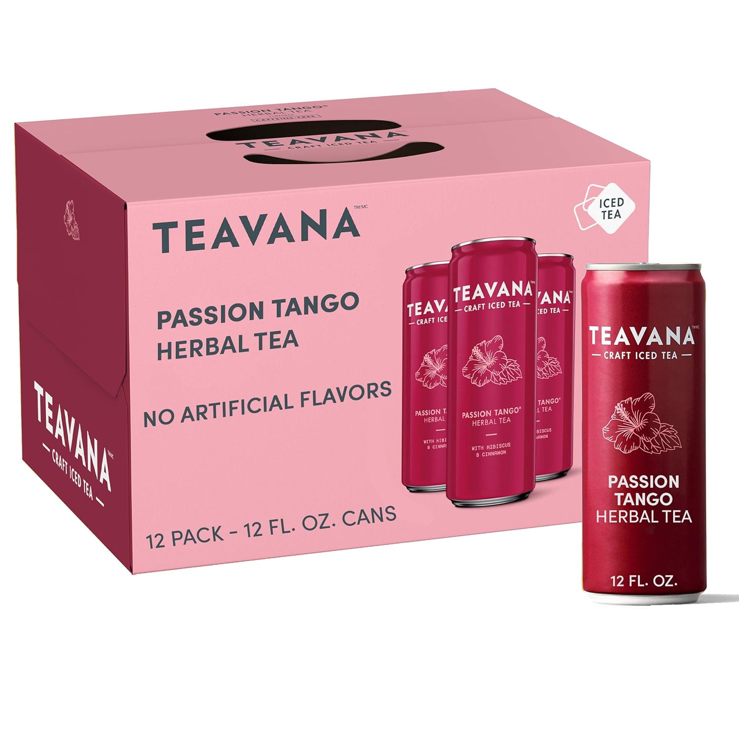 Teavana Craft Passion Tango Iced Natural Herbal Tea with Apple, Lemongrass, Cinnamon, Hibiscus Flavor 12 Fl. Oz. Cans (Pack of 12)