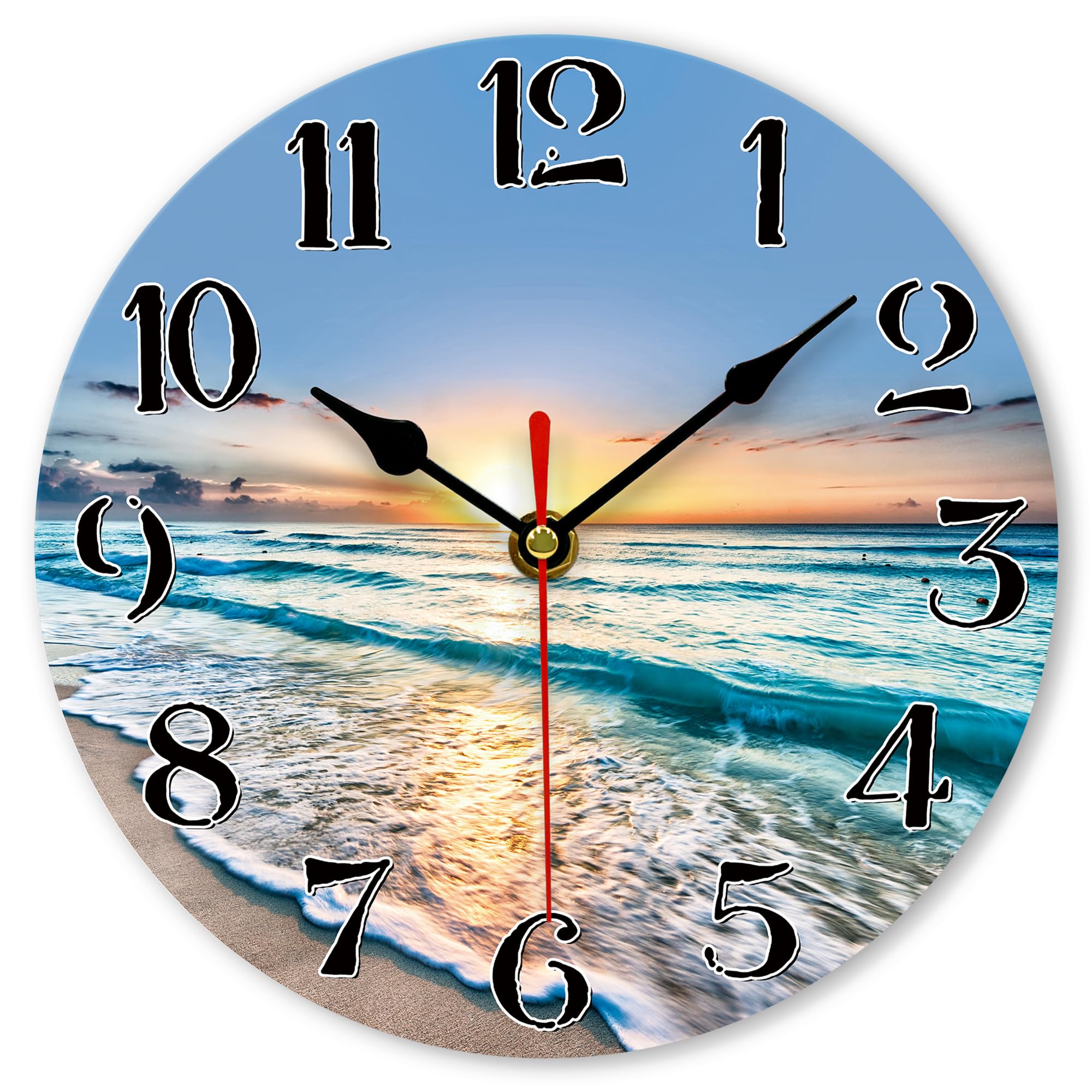 VIKMARI Sea Beach Wall Clock, Small 8 Inch Lovely Blue Clock, Unusual Silent Non Ticking Modern Wall Clock for Bathroom Living Room Kitchen Bedroom Office — image 1