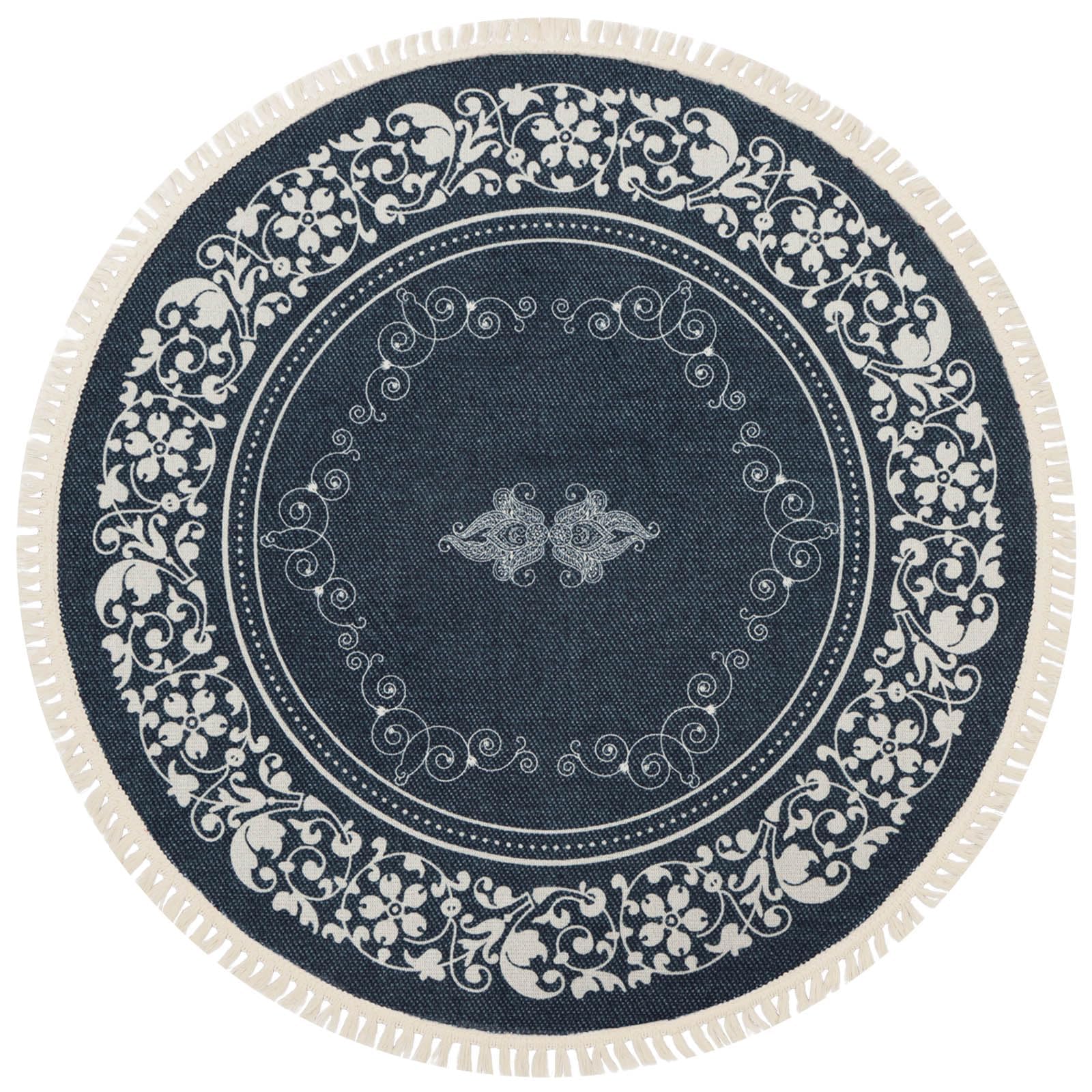 Terafeels Green Round Washable Traditional Rugs - 120cm Non Slip Circle Area Rug with Tassel Thin Carpets for Bedroom Entryway Living Room Kitchen Entry 295120