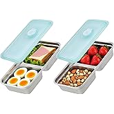 Stainless Steel Snack Containers, 2 Pack Grab and Go Snack Containers Reusable, Double Compartment Food Storage Containers with Lids, Lunch Box Containers for Travel, Outdoor Camping and Daily Use