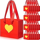Weekgrat 24 Pcs Mini Gift Bags with Handle 4.72 x 3.94 x 2.36 Inch Small Heart Shaped Pattern Treat Goodie Candy Bags Bulk for Mother's Day Wedding Supplies Decoration (Red and Gold)