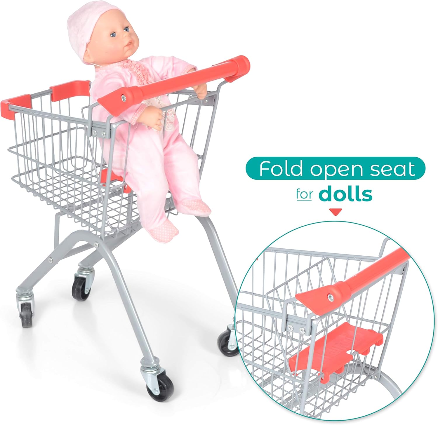 toy shopping cart with doll seat