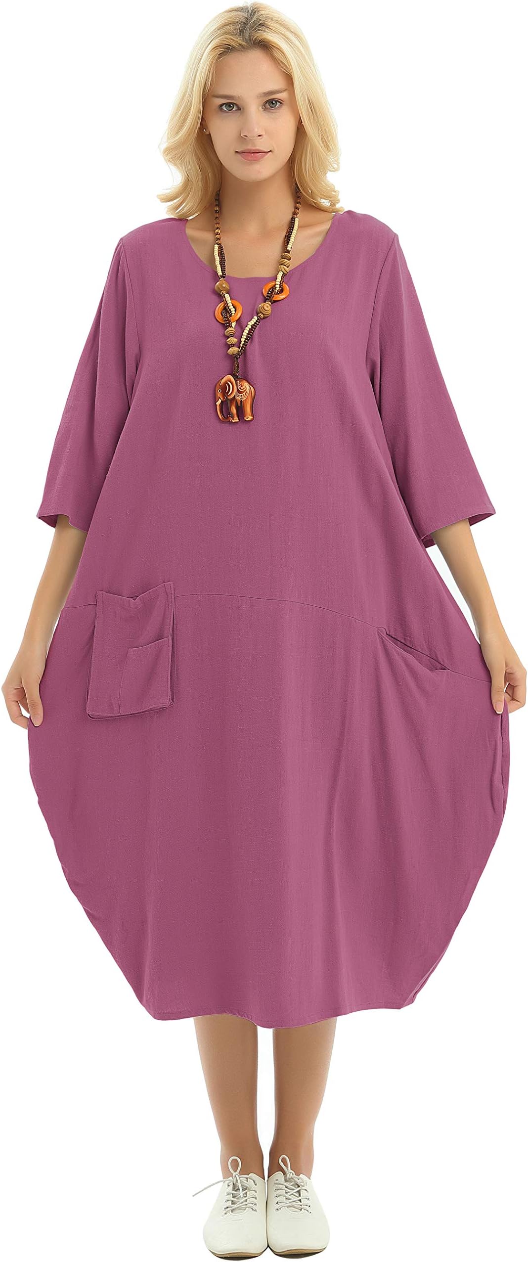 Soft Linen Cotton Lantern Loose Dress Spring Summer Fall Plus Size Clothing Y19