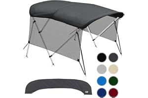 KNOX Universal 3 Bow Bimini Tops for Boats with Detachable Mesh Sidewalls, 900D Marine Canvas, Sun Shade Boat Canopy Kit, Bimini Top Hardware, Frame, Support Poles, Storage Boot, 54-60" W, Charcoal Gray