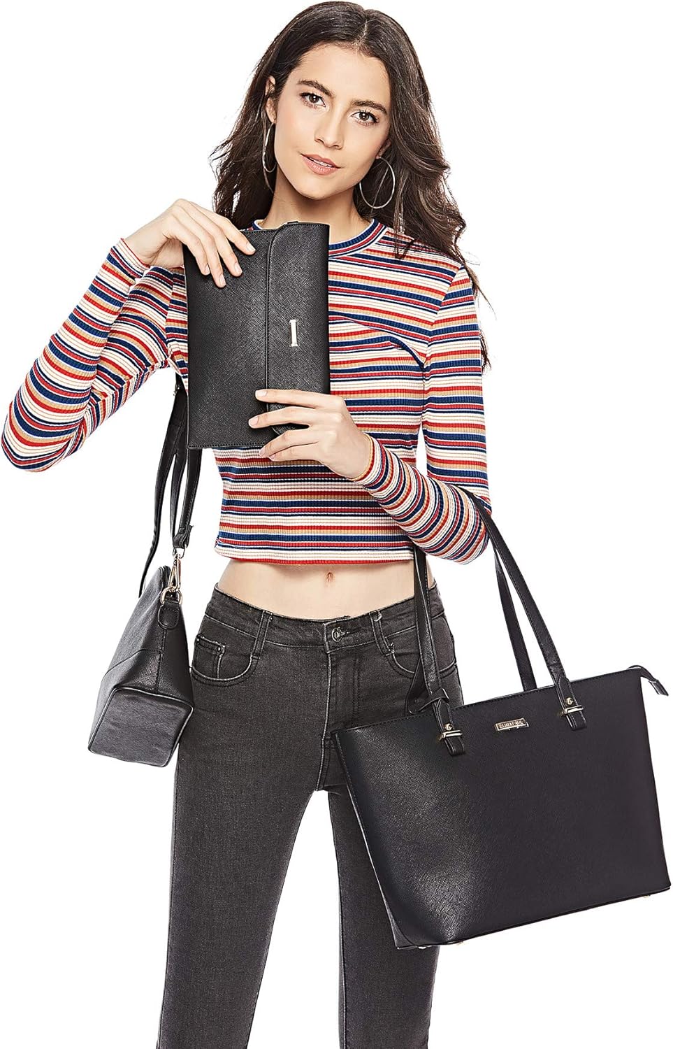 Handbags and Purse for Women Fashion gift Handbags Tote Bag Shoulder Bag Top Handle Satchel Set 4pcs (A Black): Shoes