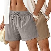 Neer 2 Pack Men's Linen Shorts L-5XL Big and Tall Regular Casual Lightweight Drawstring Summer Shorts with Pockets