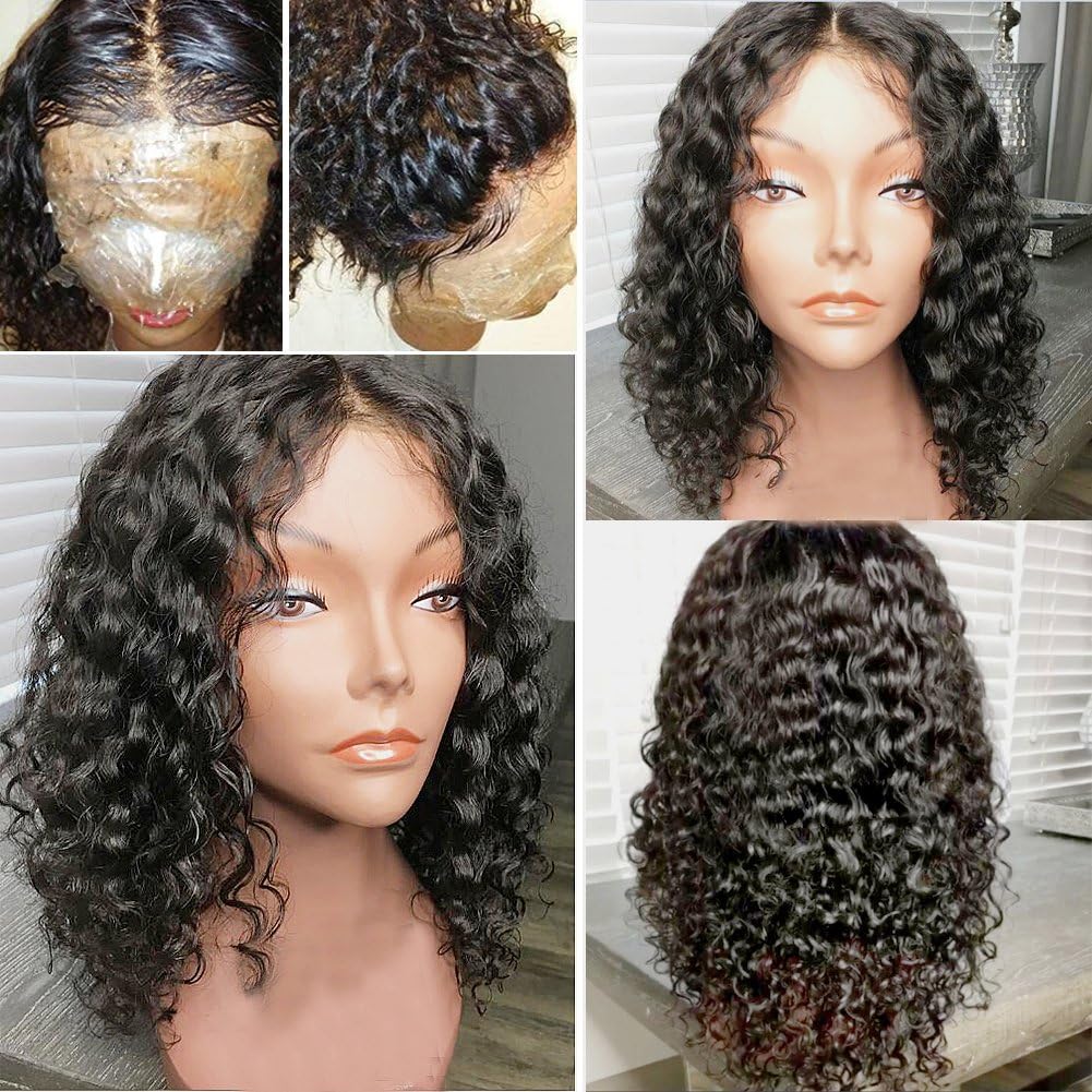 360 Lace Frontal Wig Pre Plucked 180% Density Brazilian Virgin Human Hair Short Curly 360 Lace Wigs with Baby Hair(10inch with 180 density,Free Part)