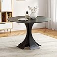 WILLIAMSPACE 47.24" Round Wood Dining Table for 4 to 6, Modern Kitchen Table with Wooden Unique Pedestal Base, Mid Century Circular Tabletop for Leisure Coffee Table Furniture, Black