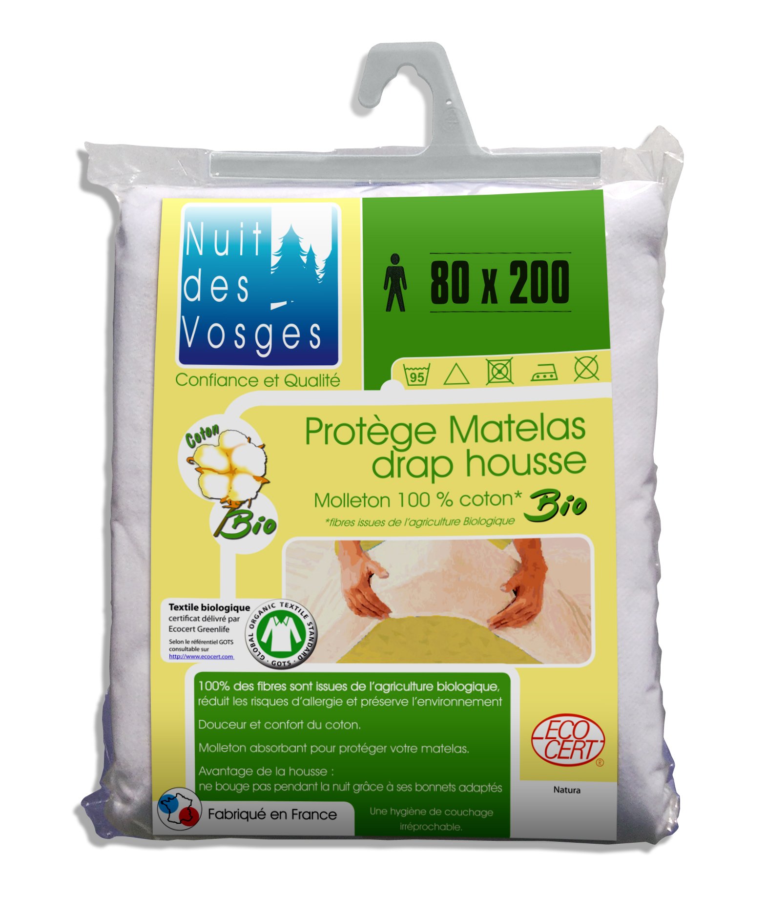 Nuit des Vosges 201911 Soft Mattress Protector, Organic Cotton, White, white, 80 x 200 cm — image 1