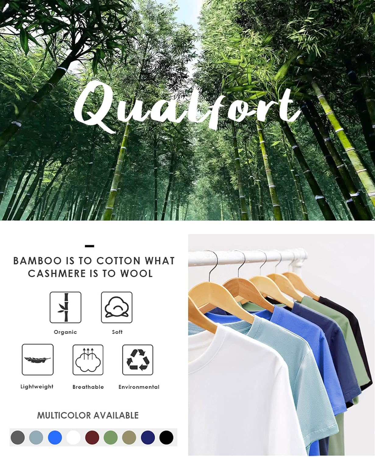 QUALFORT Men's Bamboo T-Shirt at  Men’s Clothing store