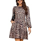 tinkfarbo Women's Fashionable Long-Sleeved Loose-Fitting Mini Dress Crew Neck with Backless Bow Tie Flowing Ruffled Hem Dress