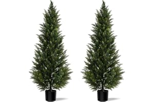 VITALISMO Outdoor Artificial Cedar Topiary Tree, Faux Evergreen Shrubs for Front Porch Decor, Lifelike Fake Bushes Plants for Home Living Room Front Door Decor (2, 5ft)