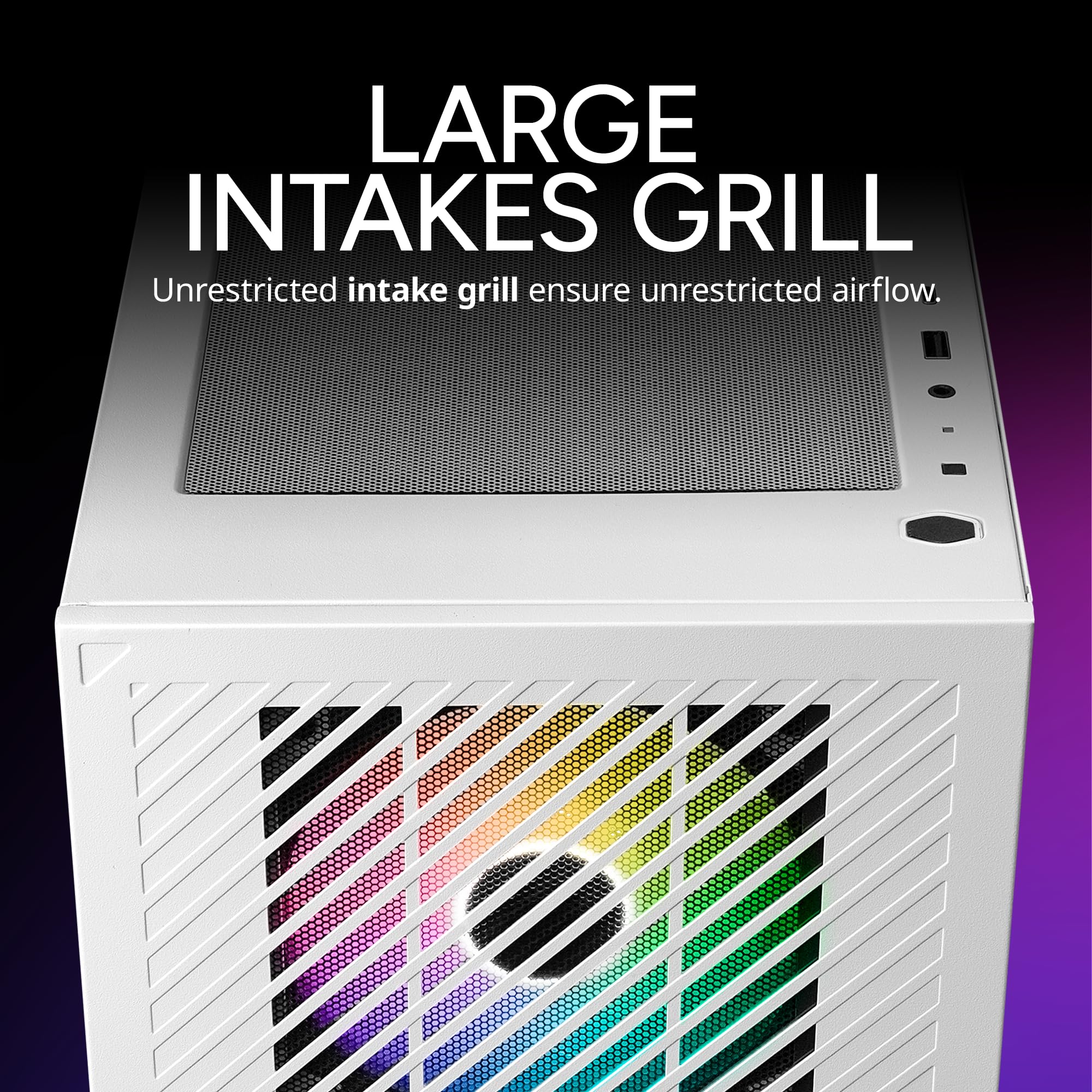 Cooler Master Elite 301 White Micro-ATX High Airflow Minimalist PC Case, 365mm GPU Max, Compatible RTX 5080|RX 7090 XT, 280mm AIO Max, Type C, Tempered Glass, Triple 120mm aRGB PWM Fan, Intakes Grill