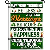Aroxtms St Patricks Day Garden Flag Shamrock Lucky Irish Blessing Garden Flag Happy St Patrick's Day Yard Decor Garden Flags for Outside 12×18 Inch Double Sided Outdoor House Holiday Decorations