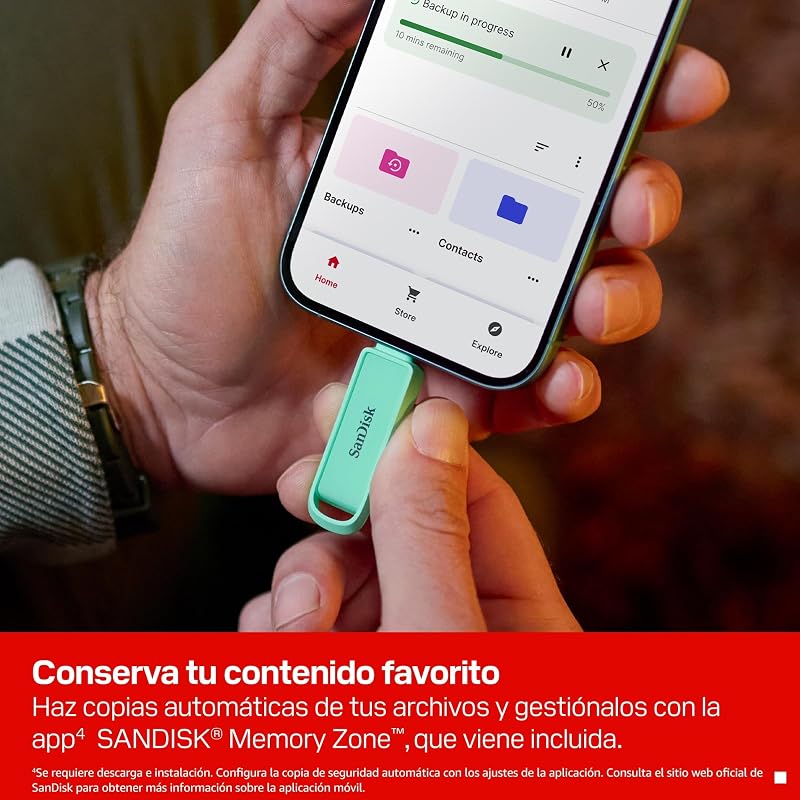 Phone Drive con USB Type-C 256 GB (para teléfonos Inteligentes, tabletas y Ordenadores, velocidades de 150 MB/s, Haz copias automáticas, recuperación de Datos) - Verde Espuma de mar — foto 6 de 8