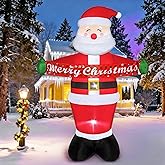 KHOYIME 7FT Christmas Inflatable Santa Claus Outdoor Decorations, Big Tall Xmas Blow Up Animated Santa Inflatables Built-in LED Lights for Yard Garden Lawn Patio Holiday Winter Party Indoor Home Decor
