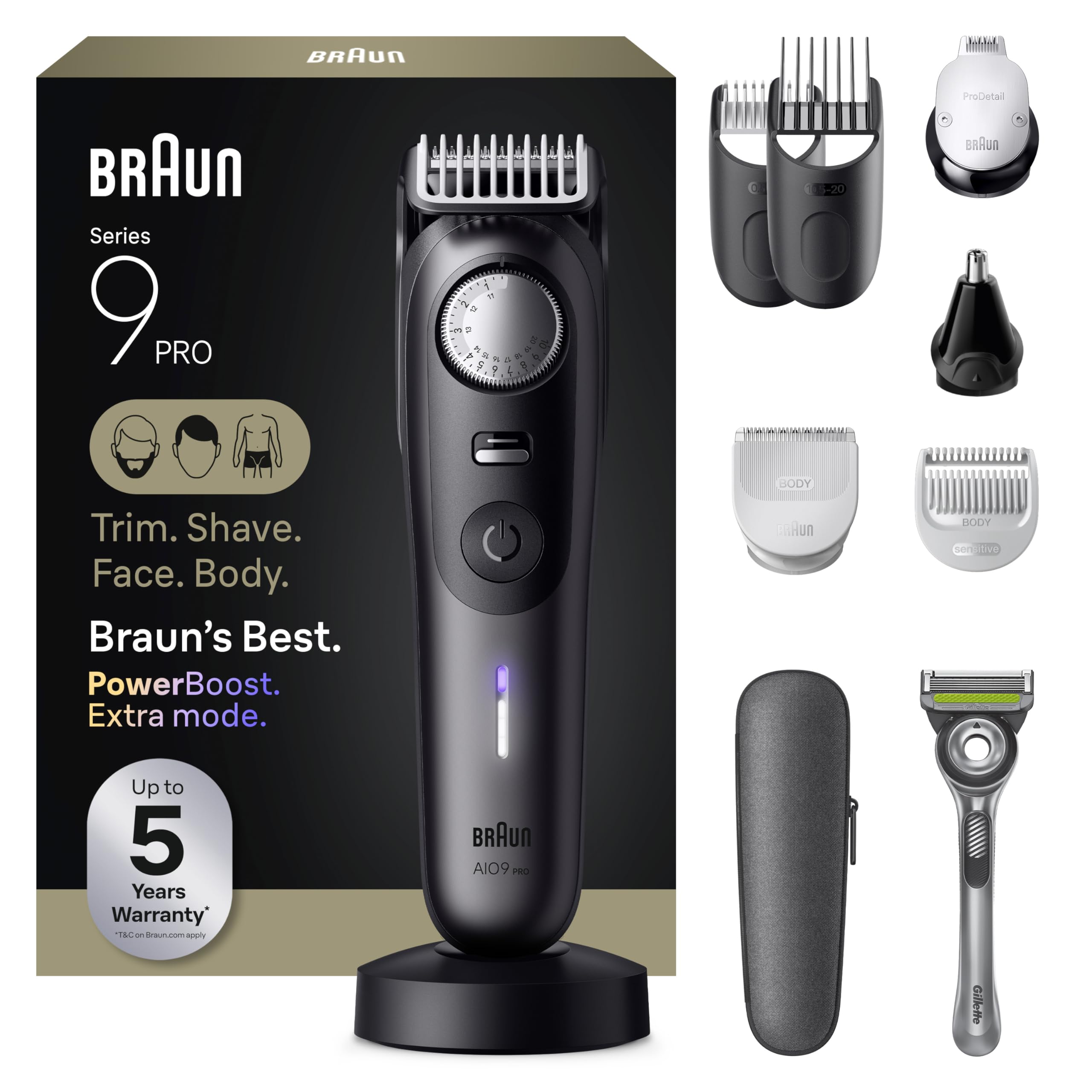 Photo 1 of Braun Series 9 PRO All-in-One Beard & Body Grooming Kit for Men, Cordless Trimmer, Hair Clippers & Shaver for Face, Hair & Body with Gillette Labs Razor, AIO 9555