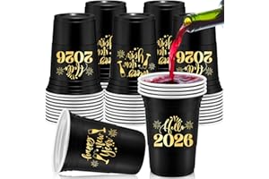 Mifoci 50 Pack Happy New Year Disposable Thick Cups 16oz Happy New Year 2026 Holiday Cups Decorations for Festive Party Favors Eve Party Supplies, Gold and Black