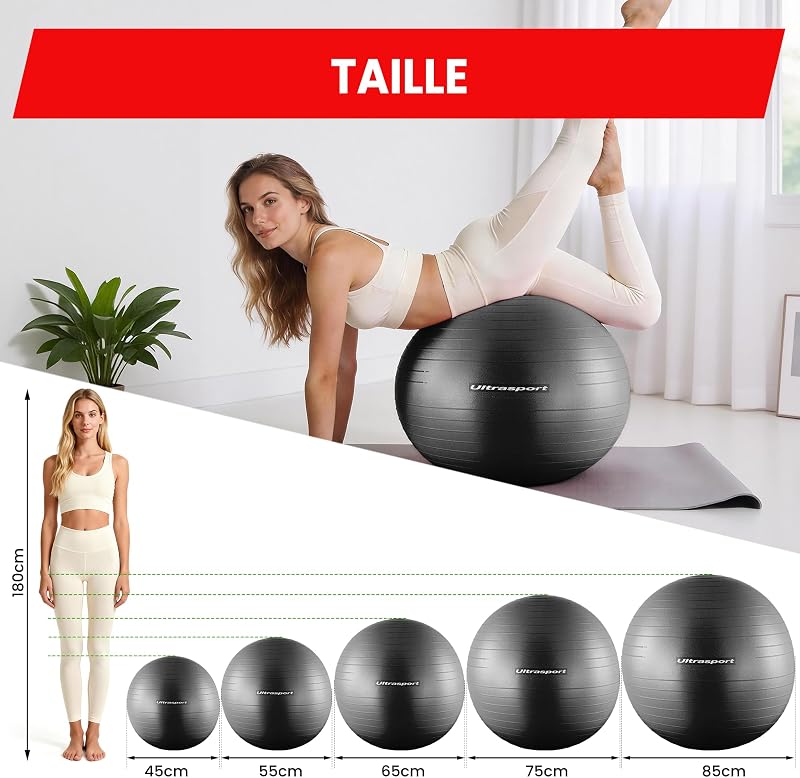Ballon de Grossesse, Gym, Yoga, Pilates 55 cm I Jusqu’à 300 kg, Antidérapant, Technologie Anti-Burst I Swiss Ball Assise Bureauavec avec Pompe, Beige