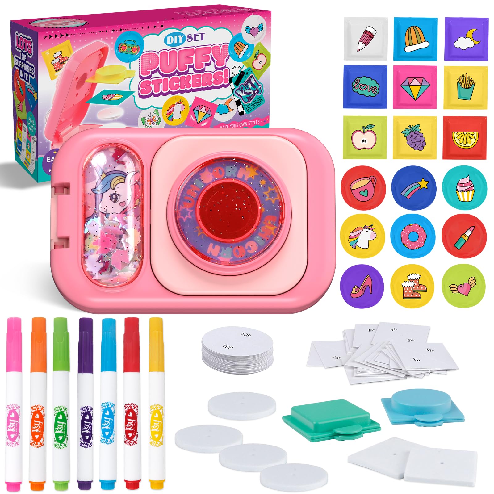 Photo 1 of Hewaurorion Puffy Sticker Maker Kit for Kids - Make Your Own 3D Stickers Ages 6-10 - Create DIY Craft Machine Unicorn Arts and Crafts Kits for Girls & Boys (60 Stickers)