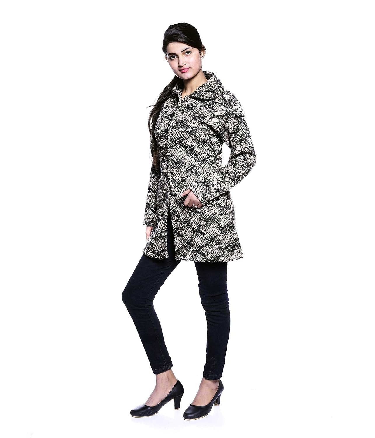 pilot full sleeve coat style woolen women cardigan grey