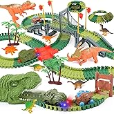 ToyFuntasy Dinosaur Track Toys for Kids - Best Birthday Gifts for 3 4 5 6 7 Year Old Boys, Flexible Race Car Track Set with Light & Sound, Create a Dino World Adventure