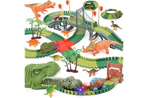 ToyFuntasy Dinosaur Track Toys for Kids - Best Birthday Gifts for 3 4 5 6 7 Year Old Boys, Flexible Race Car Track Set with Light & Sound, Create a Dino World Adventure