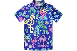 uideazone Boys Hawaiian Shirts Novelty Printed Funky Short Sleeve Button Down Shirt Kids Aloha Luau Shirt 7-14T