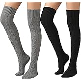 SherryDC Women's Cable Knit Thigh High Boot Socks Extra Long Winter Stockings Leg Warmers