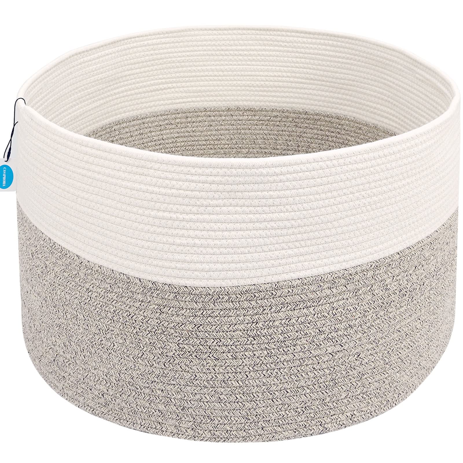 Casaphoria XXXLarge Cotton Rope Basket for Living Room - Woven Storage Basket with Handle for Blankets, Towels and Pillows Laundry Hamper | White and Brown (22