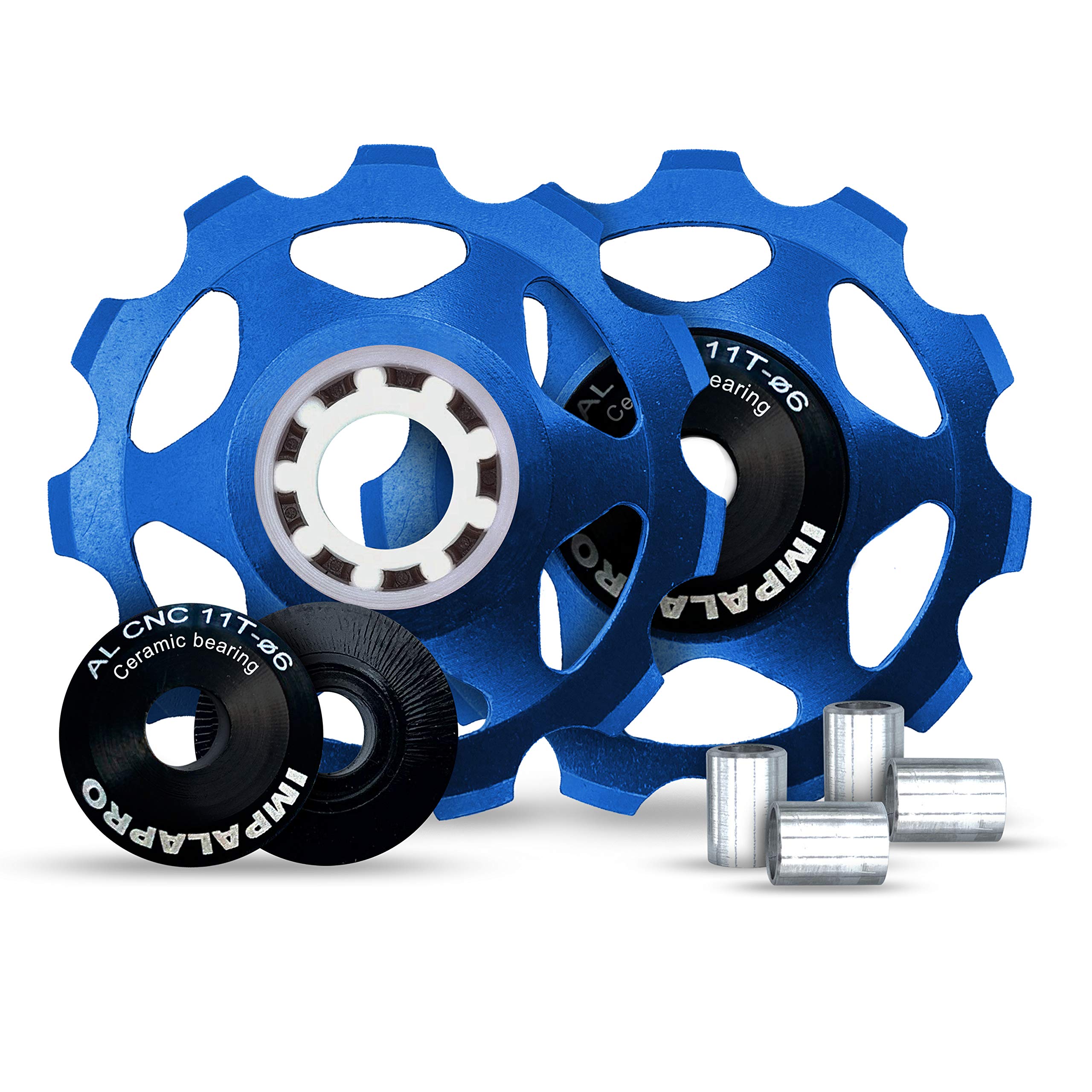 IMPALAPRO Bike Set of 2 11T Jockey Wheel - Pulley Wheel for Derailleurs for Bikes Ultralight and Durable with Ceramic Bearing for MTB or Road Bike - Derailleur Pulley - Shimano Derailleur (Blue)