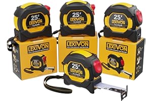 LEXIVON [4-Pack] 25Ft/7.5m Tape Measure, DuaLock & AutoLock | 1-Inch Wide Blade with Nylon Coating, Matte Finish White & Yell